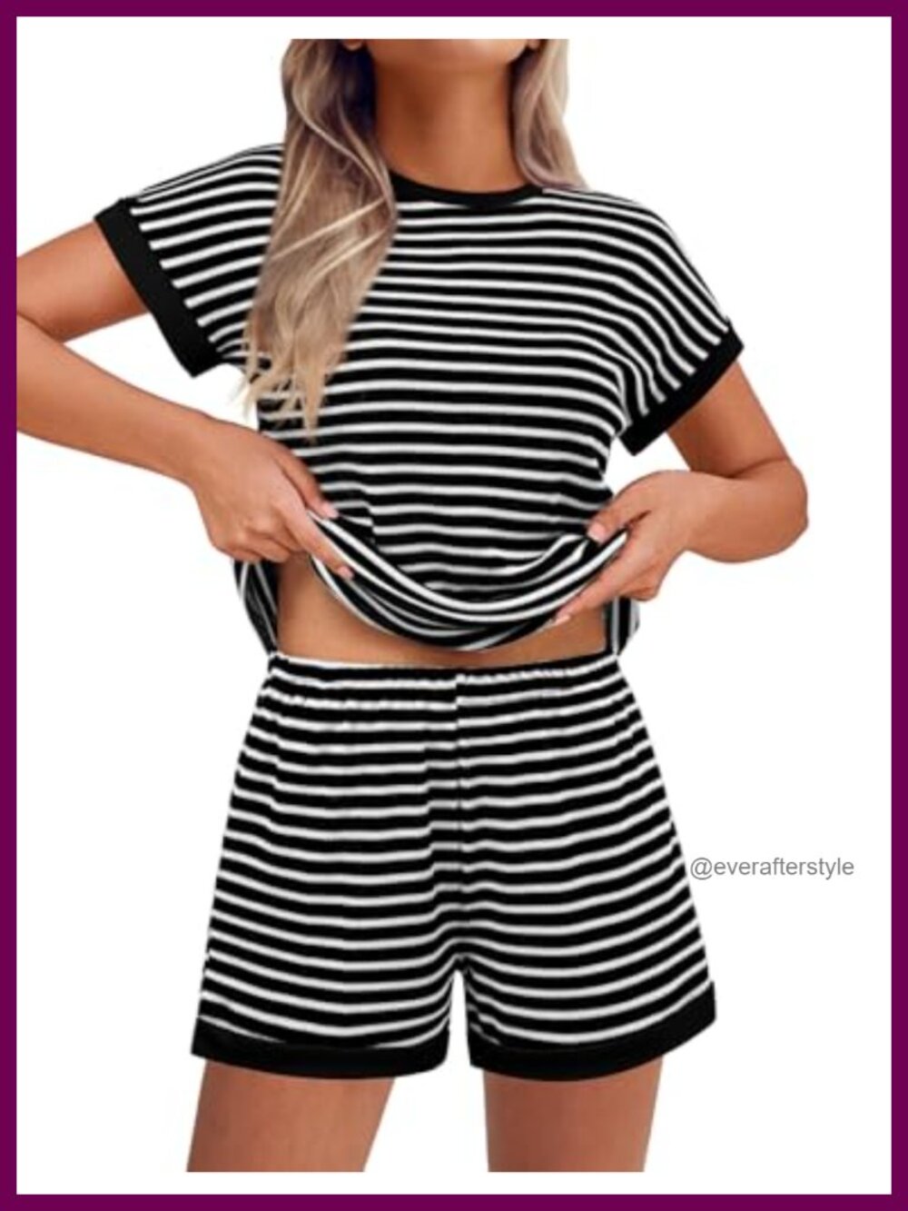 Waffle Knit Two Piece Lounge Set Short Sleeve Top & Shorts with Pockets
